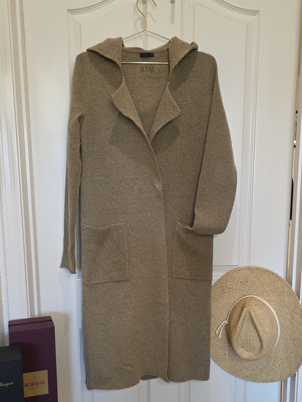 ATM Anthony Thomas Melillo Hooded Open-Front Long Cardigan in Taupe S